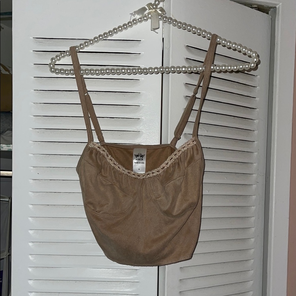 Boys Lie Tan Fitted Crop Tank Top